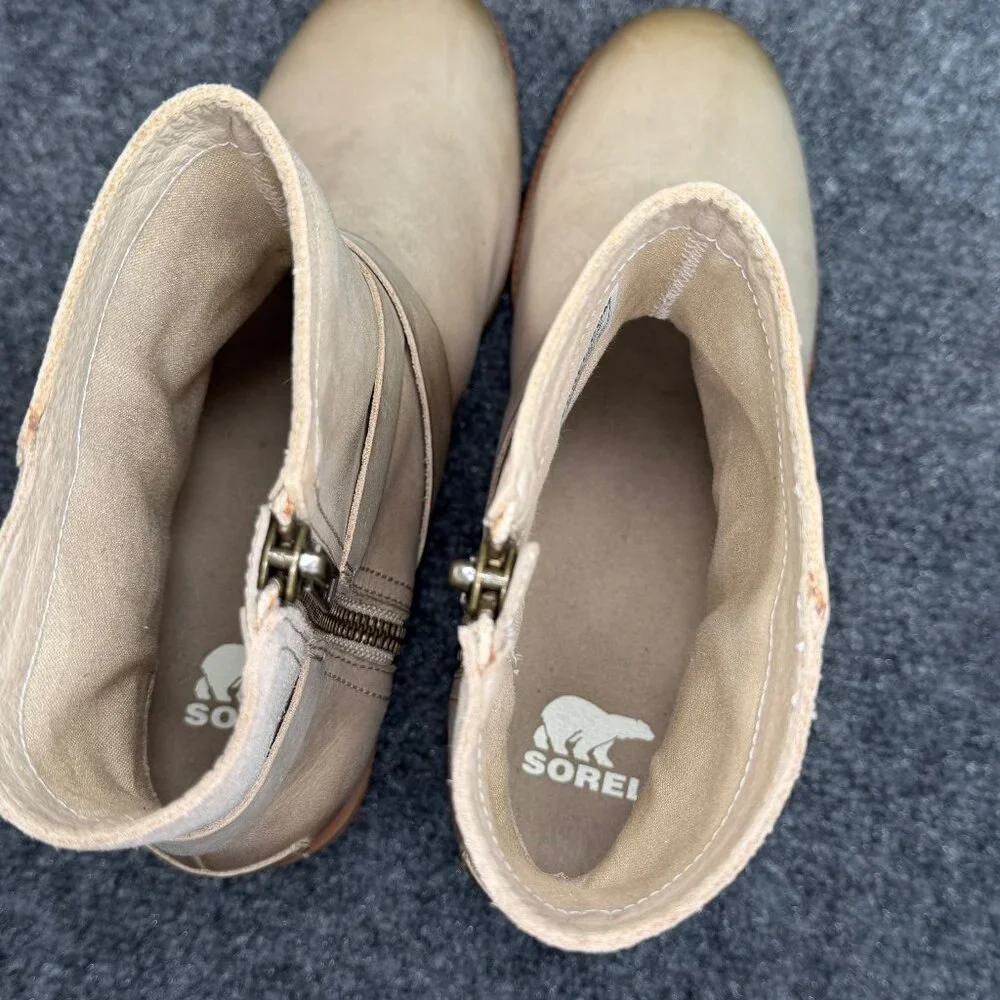 Sorel Cate Buckle Ankle Boots Women's Size 7.5 Sandy Tan Leather Chelsea Booties
